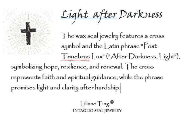 Cross Pendant Wax Seal Necklace, 22K Gold Overlay Fine Silver, Handmade, Intaglio Seal Heirloom, Original Design Liliane Ting Studio LT080