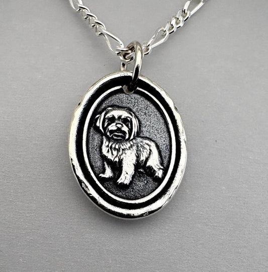 Maltese Dog Wax Seal Necklace: Handmade Solid Silver Talisman, Pet Pendant, Liliane Ting Design