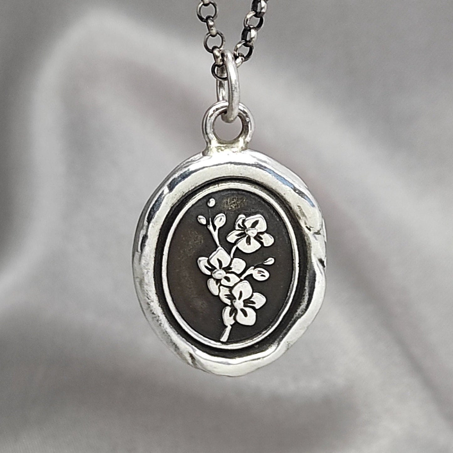 Orchid Pendant, Wax Seal Flower Necklace, Handmade Silver Charm, Intaglio Seal Heirloom Original Design Liliane Ting LT046