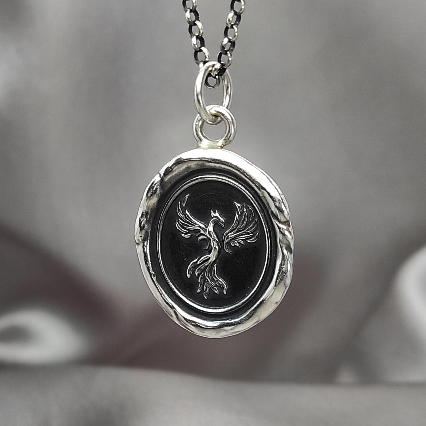 Phoenix Resurrection Pendant, Firebird Wax Seal Necklace, Handmade Silver Charm, Intaglio Seal, Original Design Liliane Ting Studio LT010