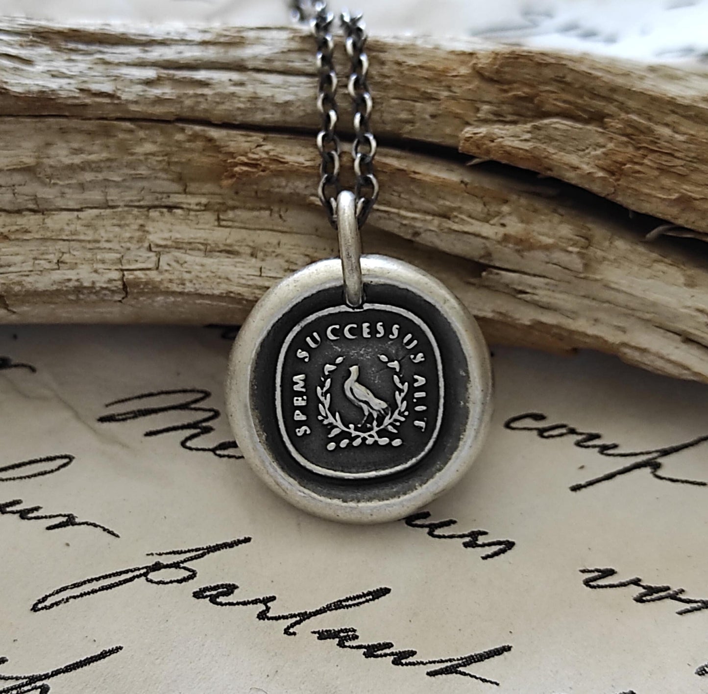 Dove Pendant, Wax Seal Bird Necklace, Handmade Silver Amulet, One of a Kind Jewelry, Intaglio Seal Heirloom Original Design LT052