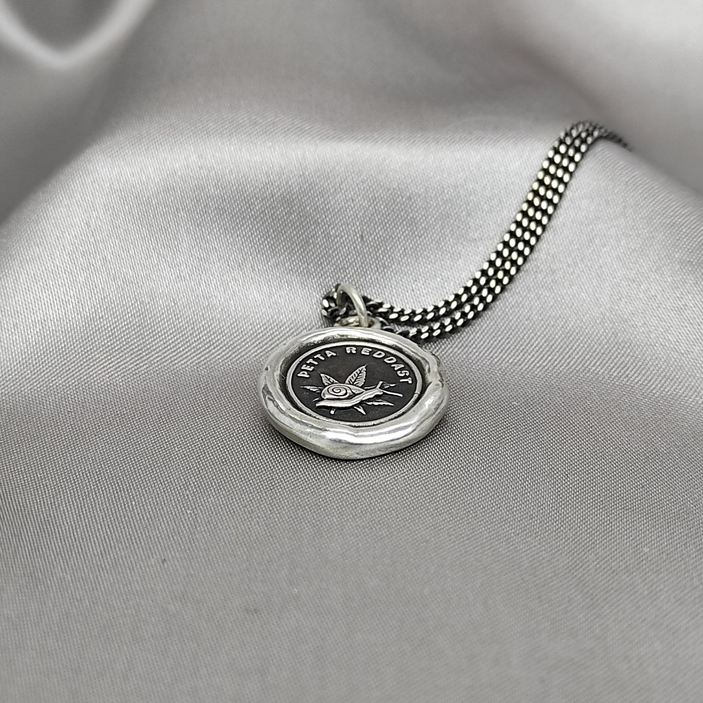 Snail Leaf Wax Seal Necklace Pendant, Handmade Silver Talisman, Intaglio Seal Heirloom, Original Design Liliane Ting LT066