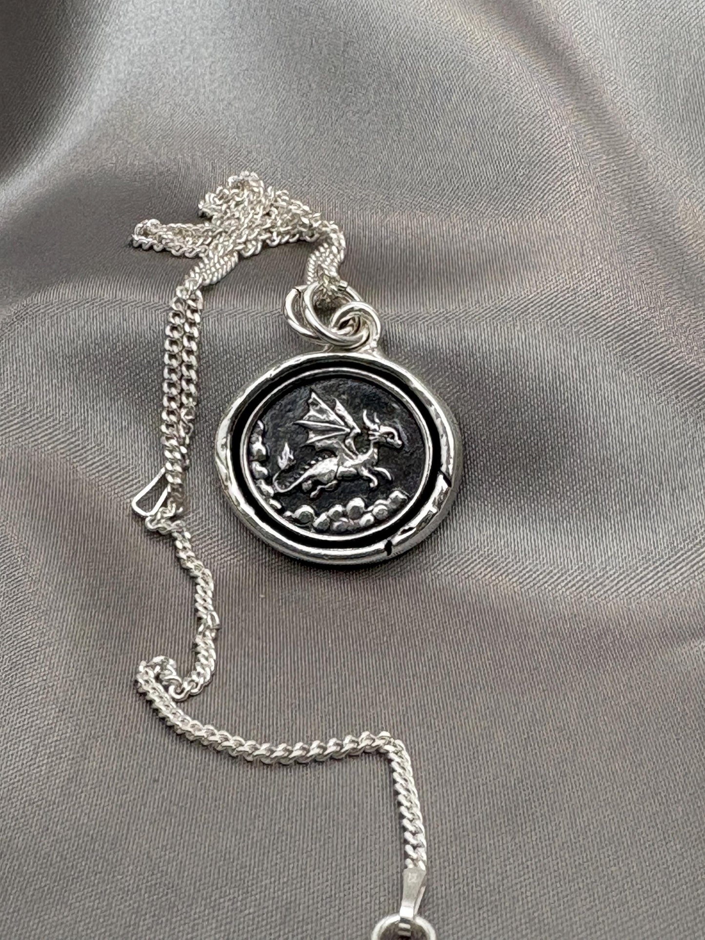 Flying Baby Dragon Wax Seal Necklace Pendant, Handmade Silver Talisman, Intaglio Seal Heirloom, Original Design Liliane Ting LT101
