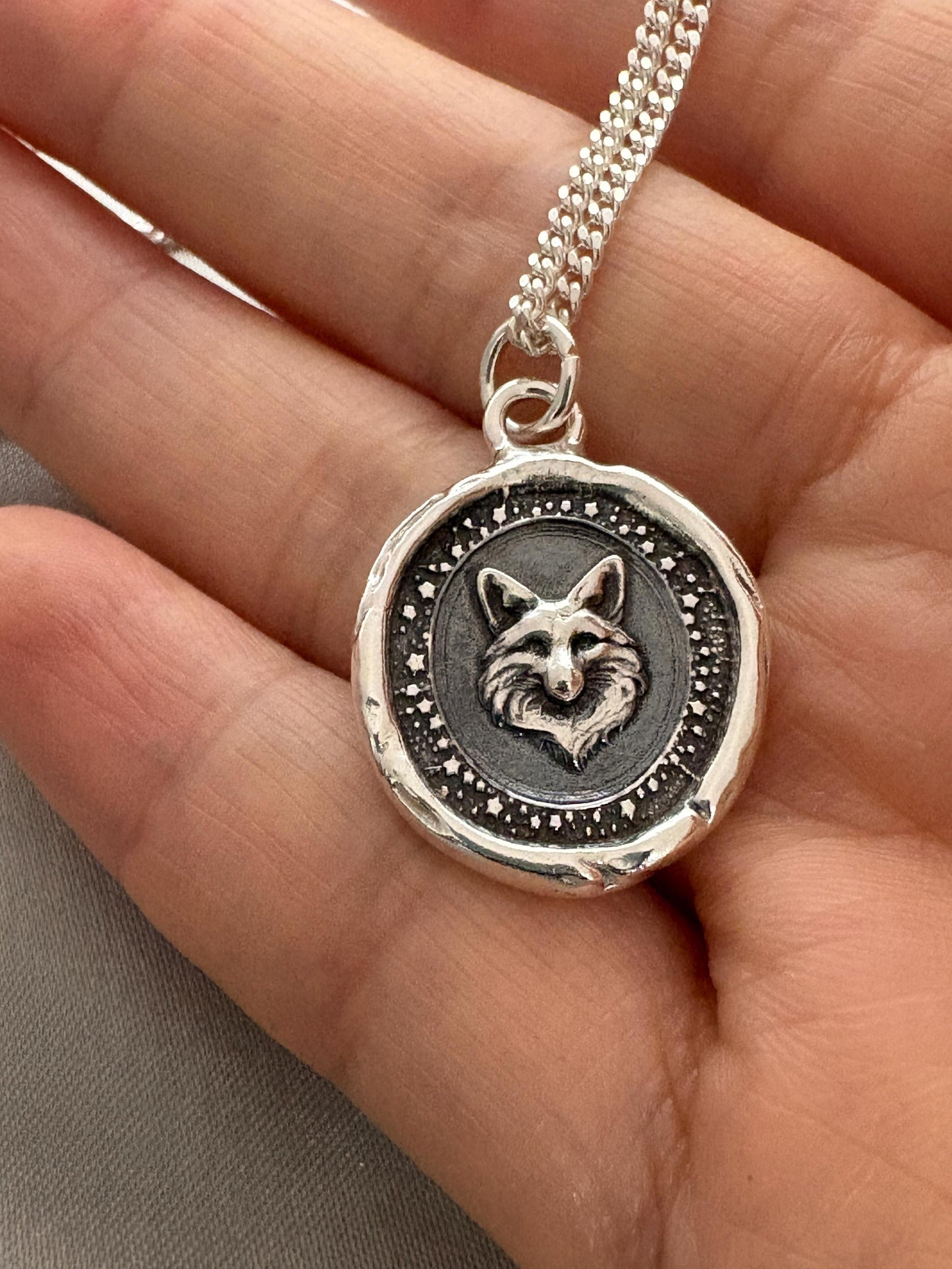 Fox Pendant – Mystical Animal Totem Wax Seal Necklace, Handmade Silver Charm, Intaglio Seal Heirloom, Original Design LT Studio