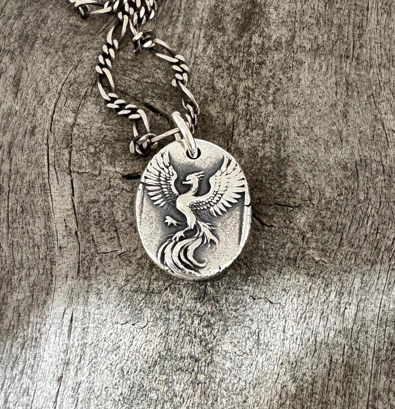 Silver Phoenix Pendant – Rebirth and Strength Handmade Necklace – Mythical Bird Jewelry Renewal & Transformation Original Design LT147