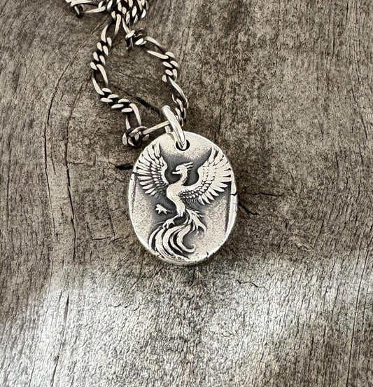 Silver Phoenix Pendant – Rebirth and Strength Handmade Necklace – Mythical Bird Jewelry Renewal & Transformation Original Design LT147