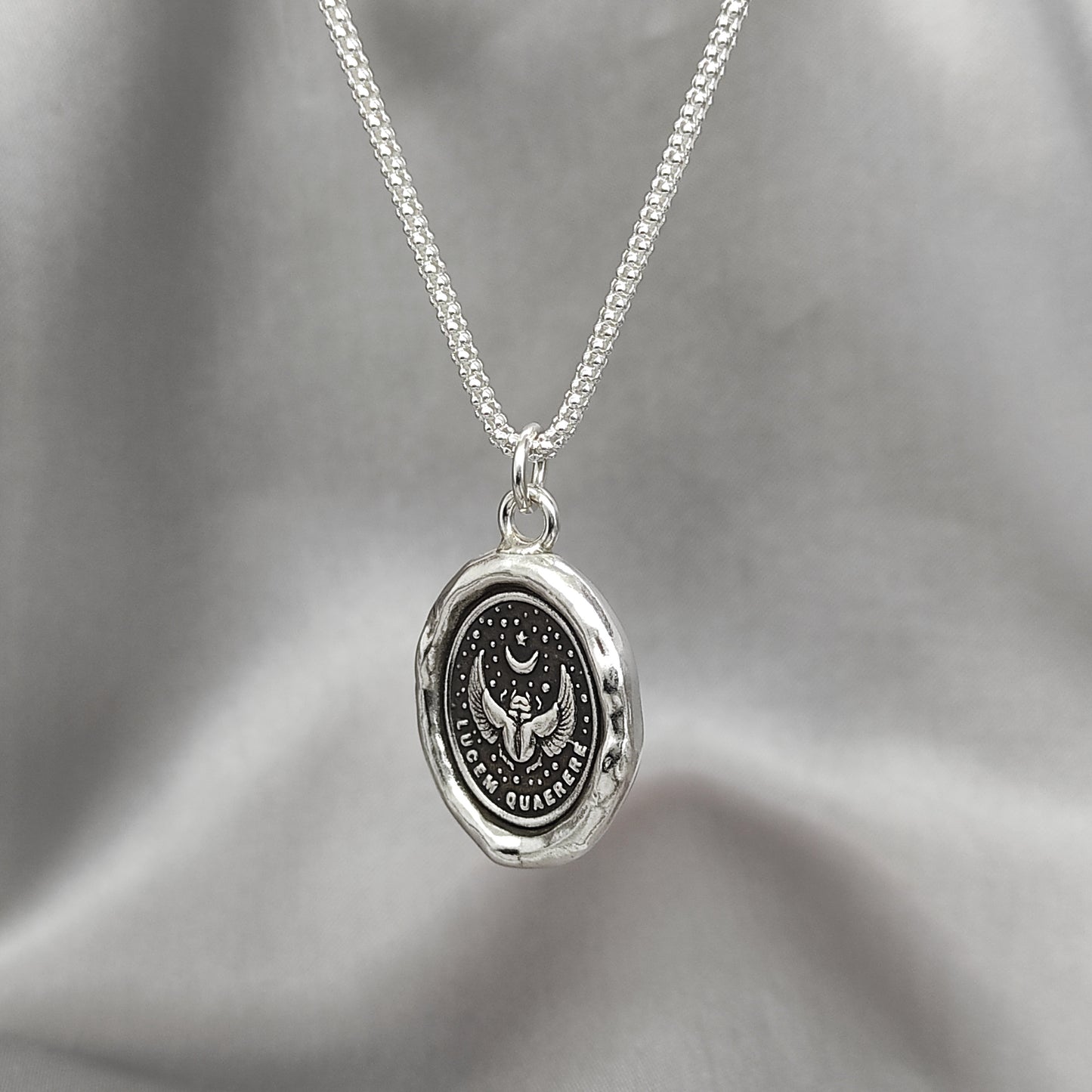 Immortal Scarab Beetle Necklace, Celestial Star Wax Seal Pendant, Handmade Silver Talisman, Intaglio Seal Heirloom, Original Design LT032