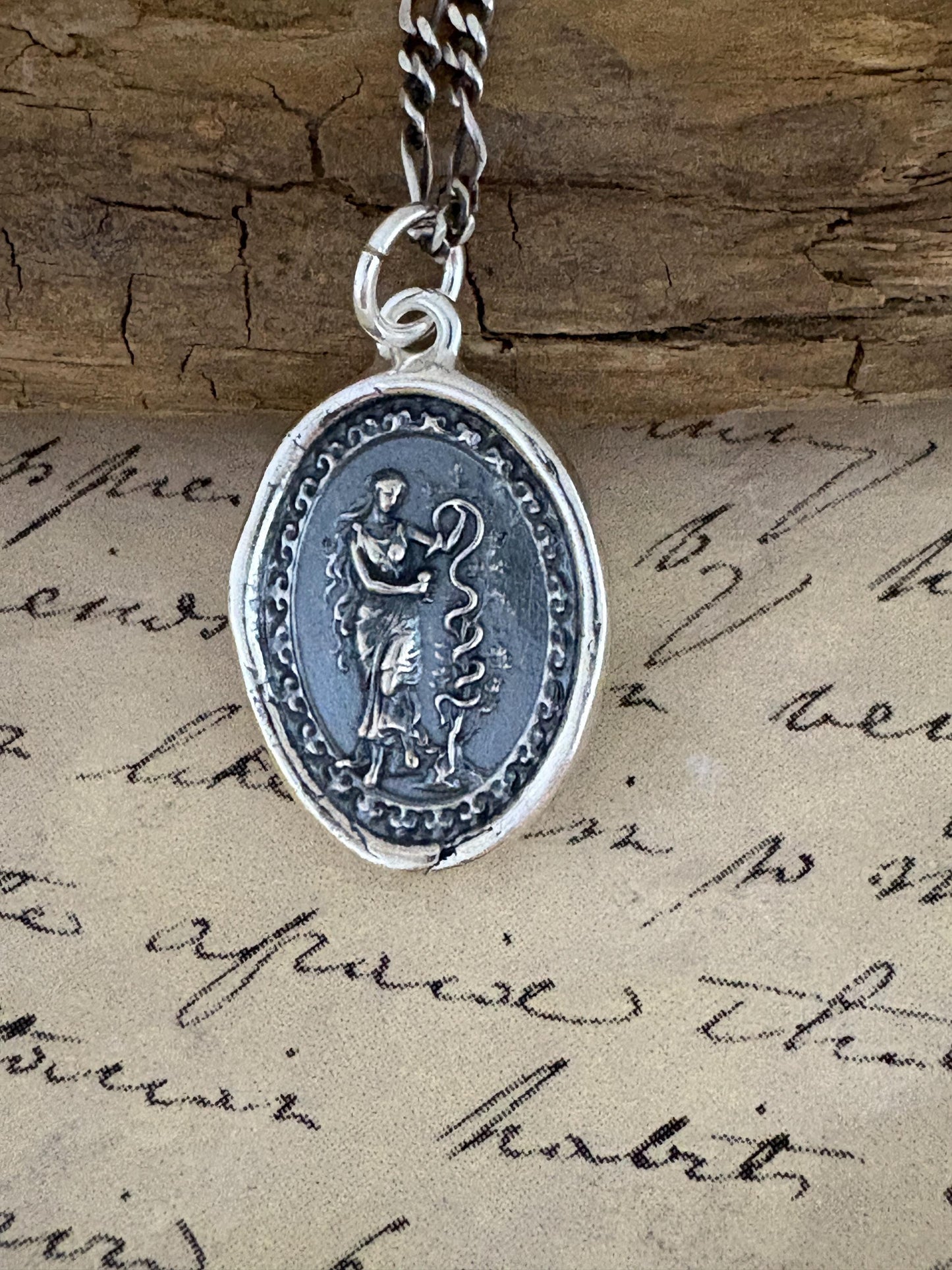 Hygieia Goddess Silver Pendant – Ancient Greek Healing Goddess Necklace Wax Seal Talisman, Intaglio, Original Design LilianeTing LT0142