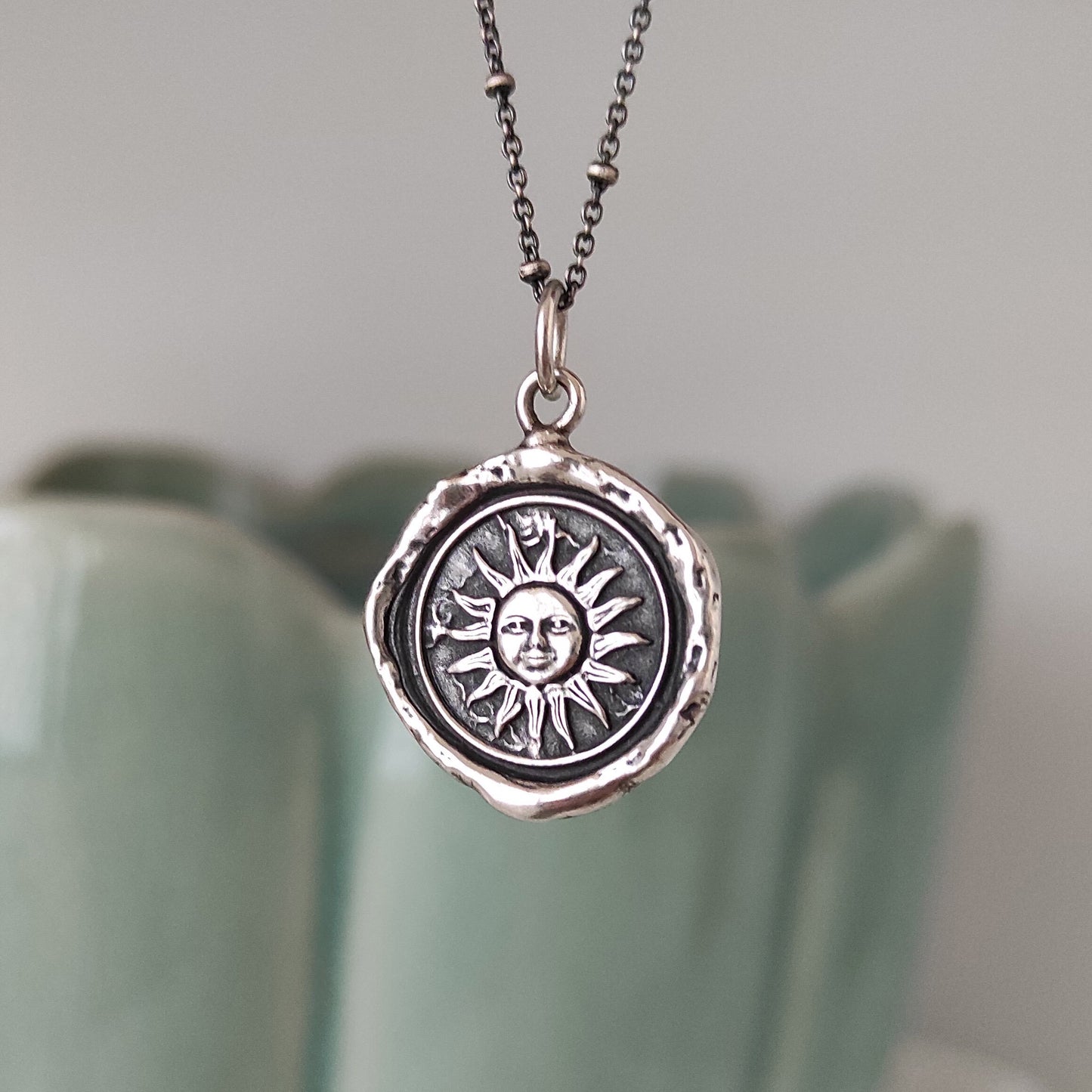 Sun Necklace, Wax Seal Pendant, Handmade Silver Talisman, Intaglio Seal Heirloom Original Design by Liliane Ting LT027