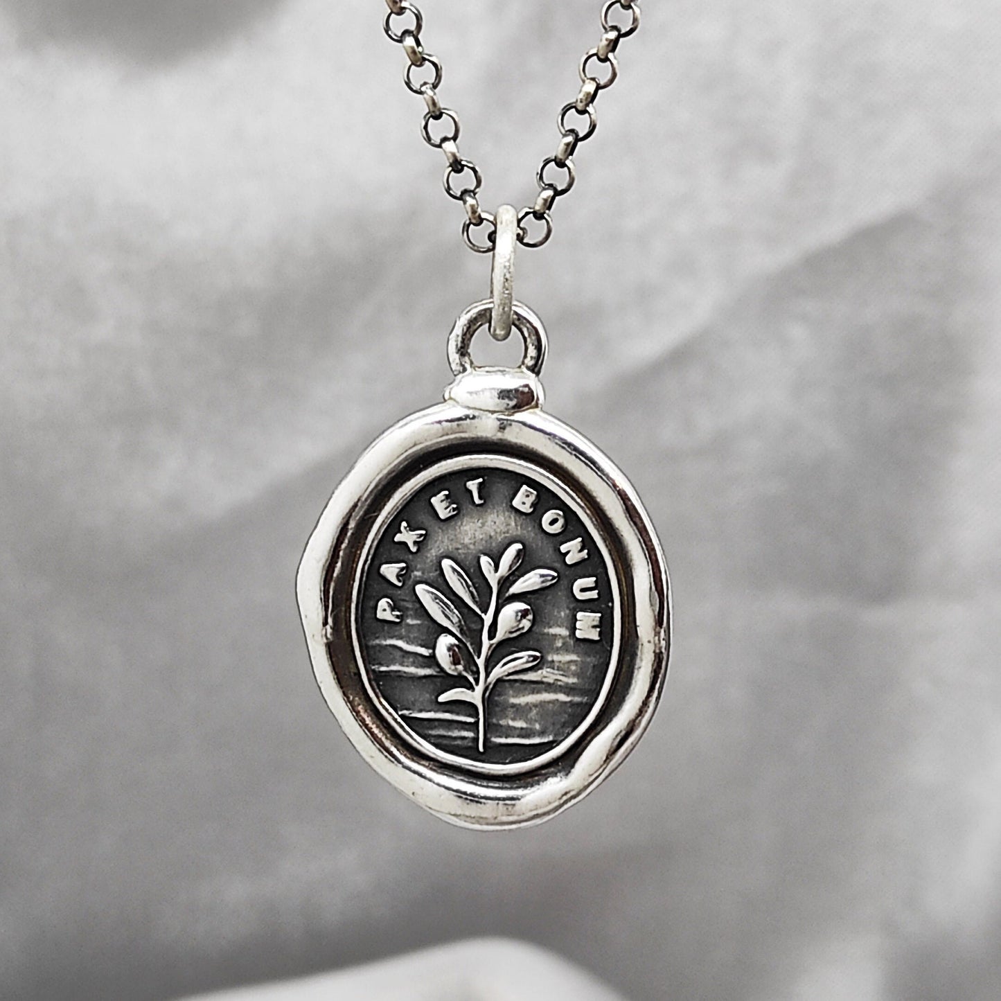 Olive Branch Pendant- Peace - Wax Seal Necklace Necklace, Handmade Silver Charm, Intaglio Seal Heirloom Original Design LT012