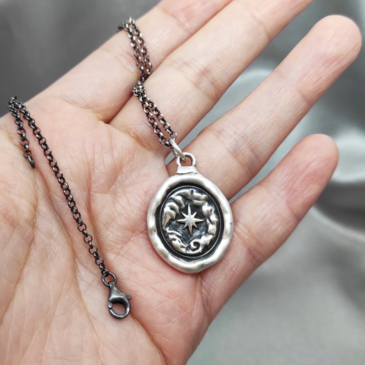 Star Cloud Pendant, Wax Seal Necklace, Handmade Silver Charm, Intaglio Seal Heirloom Original Design by Liliane Ting LT061