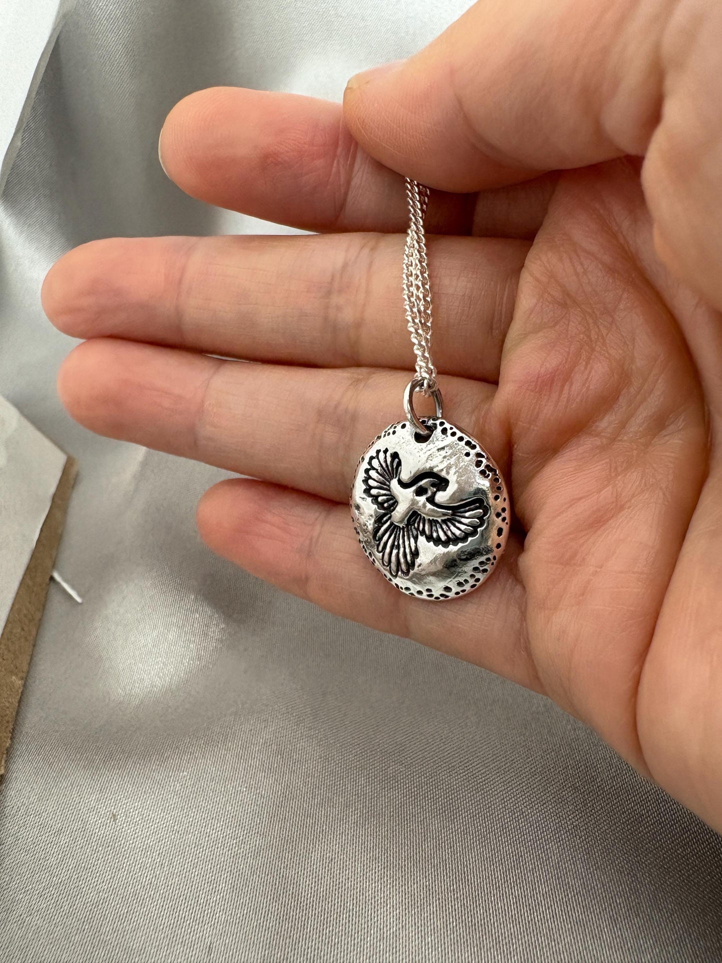 Unique Bird in Flight Necklace Pendant, Handmade Silver Talisman, Original Design by Liliane Ting