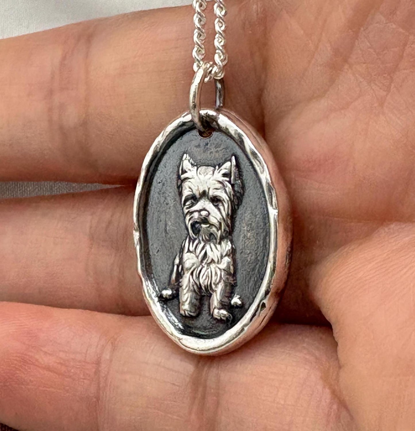 Yorkshire Terrier Dog Wax Seal Necklace Pendant Handmade Silver/Intaglio Seal, Original Design by Liliane Ting LT102