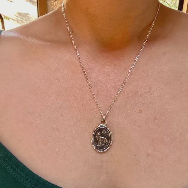 Wolf Moon Celestial Necklace, Wax Seal Pendant, Handmade Silver Talisman, Intaglio Seal Heirloom, Original Design LT082
