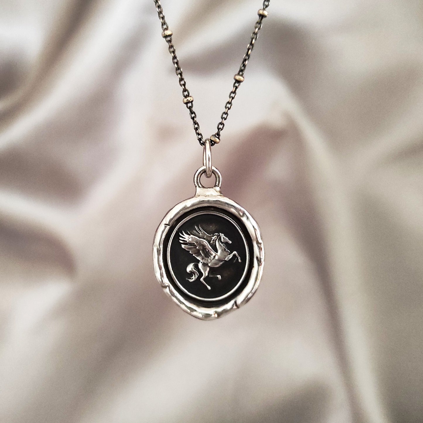Pegasus - Flying Horse - Celestial - Wax Seal Necklace Pendant, Handmade Silver Talisman, Heirloom, Original Design Liliane Ting LT051