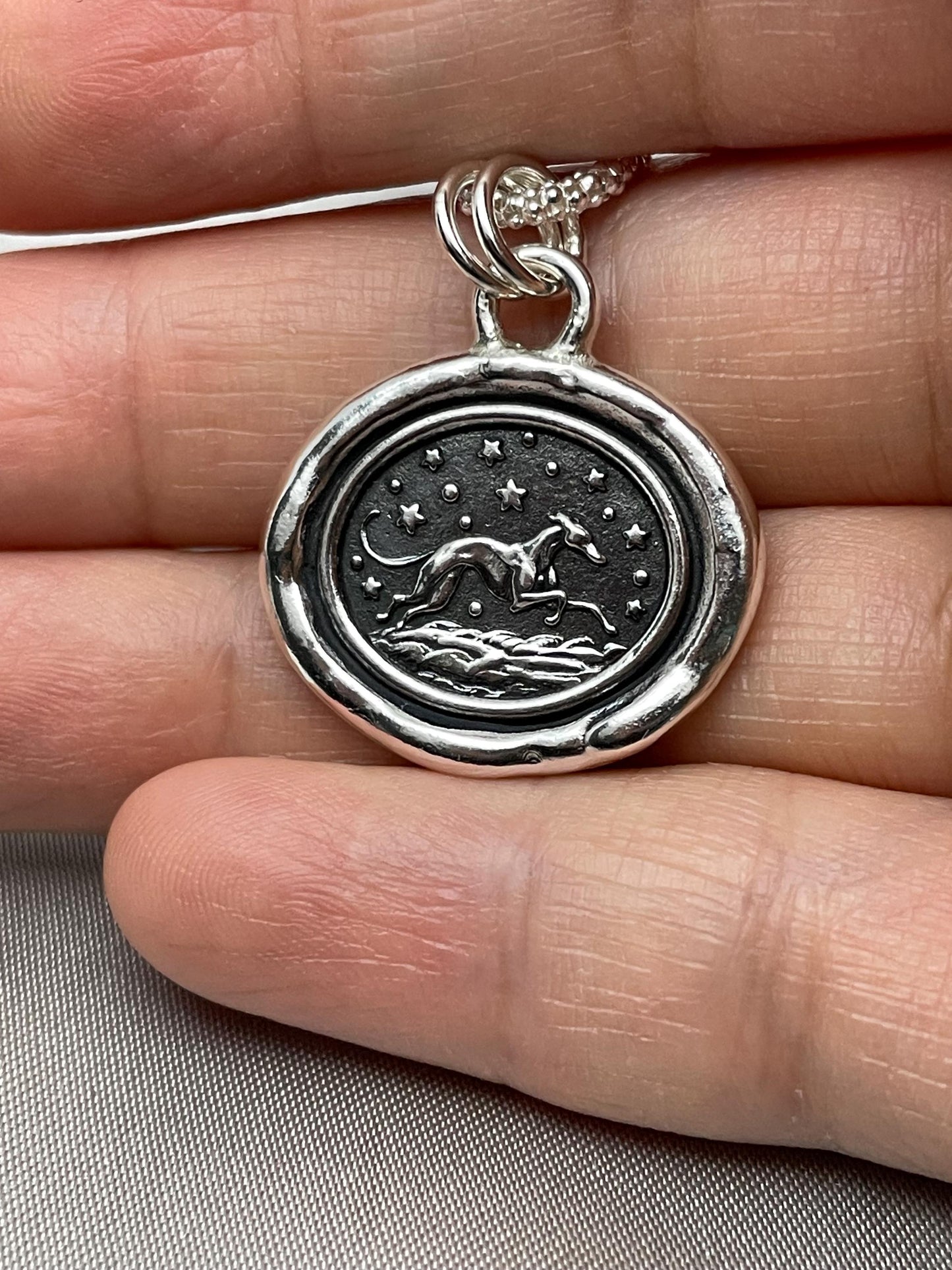 Greyhound dog Celestial Star Wax Seal Necklace Pendant, Handmade Silver Talisman, Intaglio Seal Heirloom, Original Design LT087