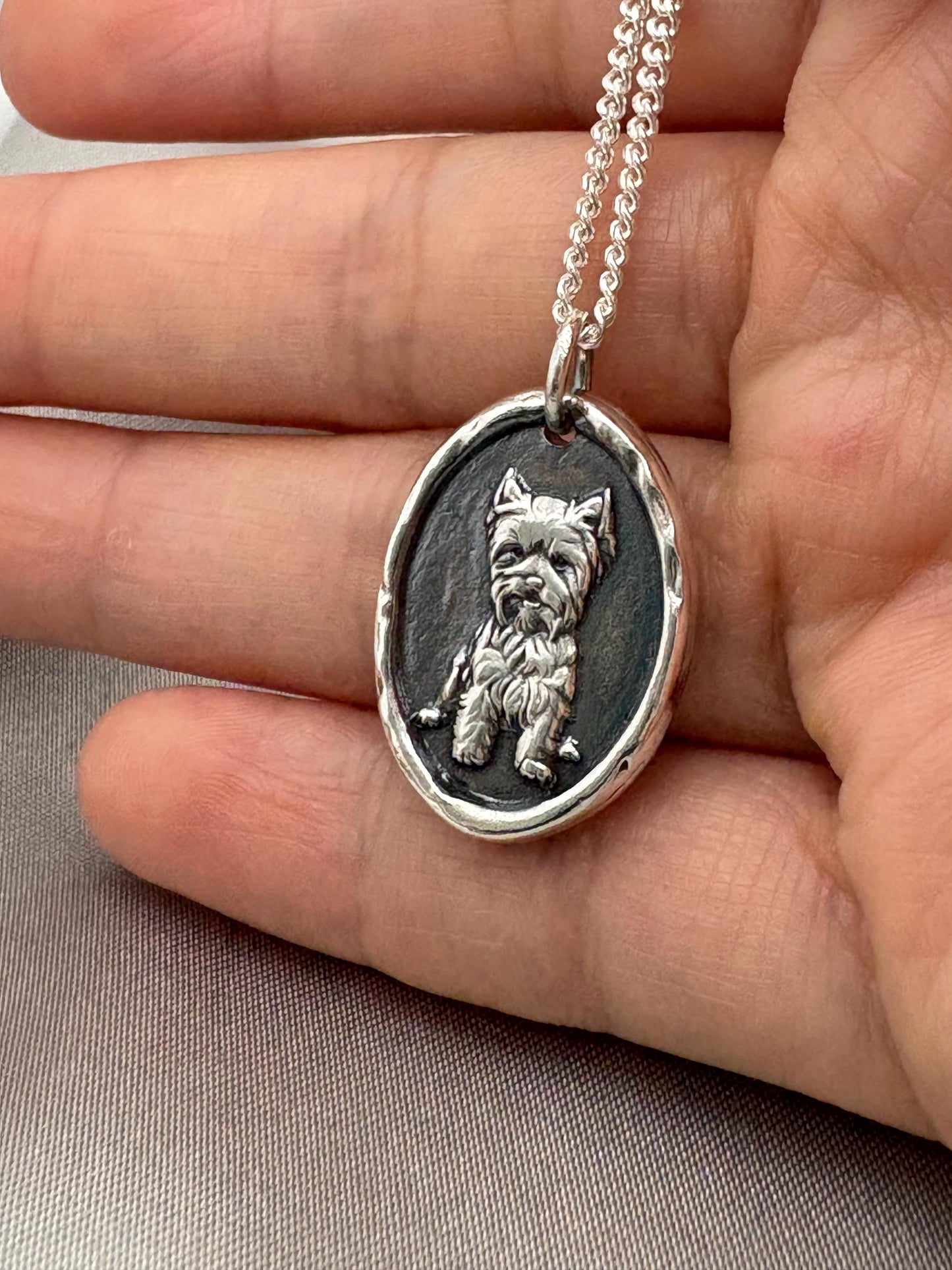Yorkshire Terrier Dog Wax Seal Necklace Pendant Handmade Silver/Intaglio Seal, Original Design by Liliane Ting LT102