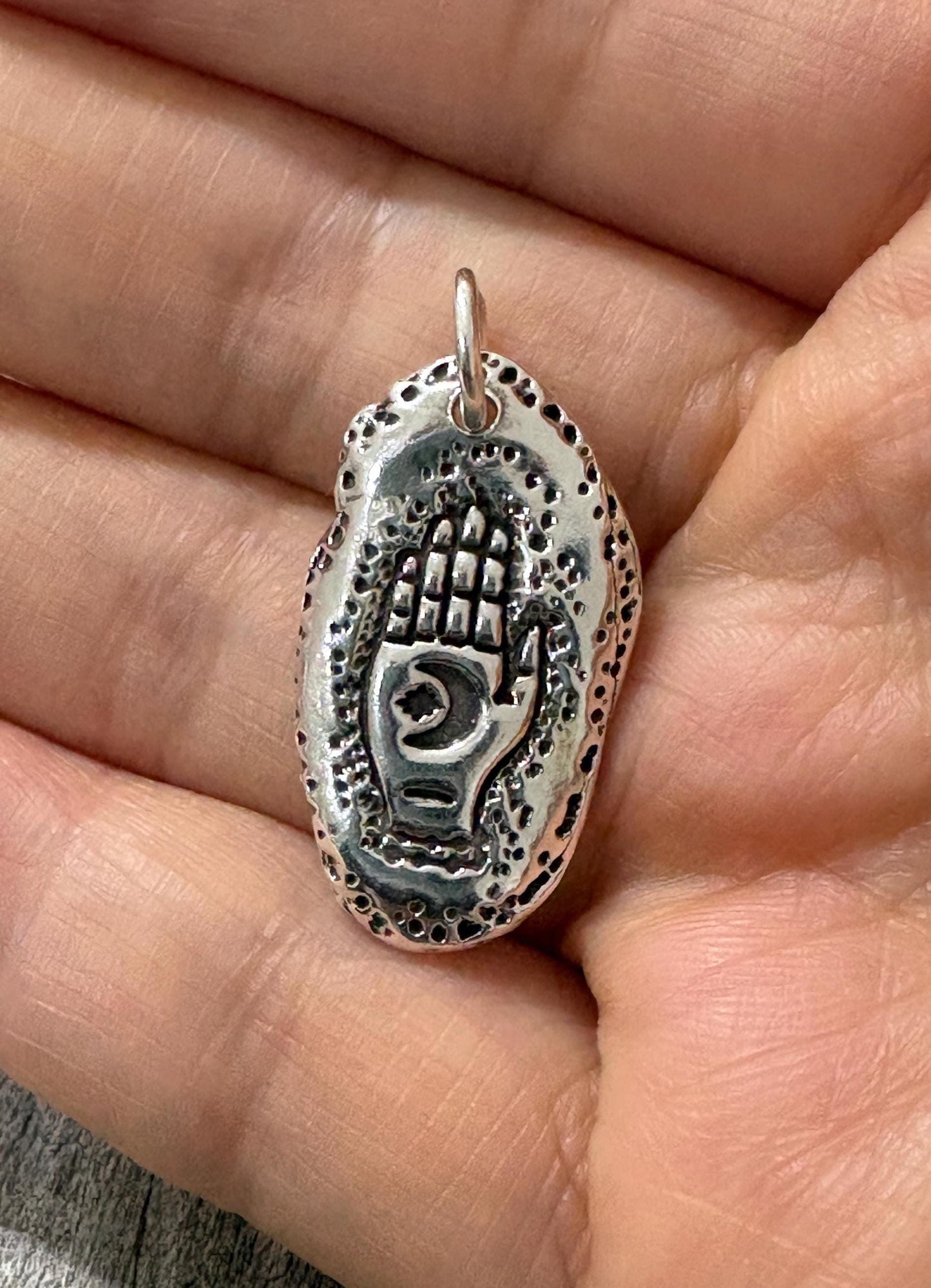 Unique Hamsa Magic Hand Necklace Pendant, Handmade Silver Amulet, Original Design by Liliane Ting