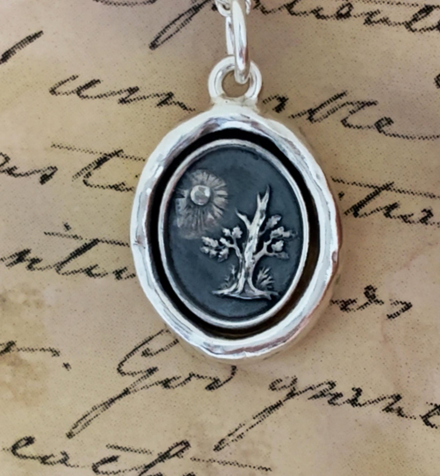 Resilience, Tree Wax Seal Necklace Pendant, Handmade Silver Talisman, Intaglio Seal Heirloom, Original Design by Liliane Ting LT137