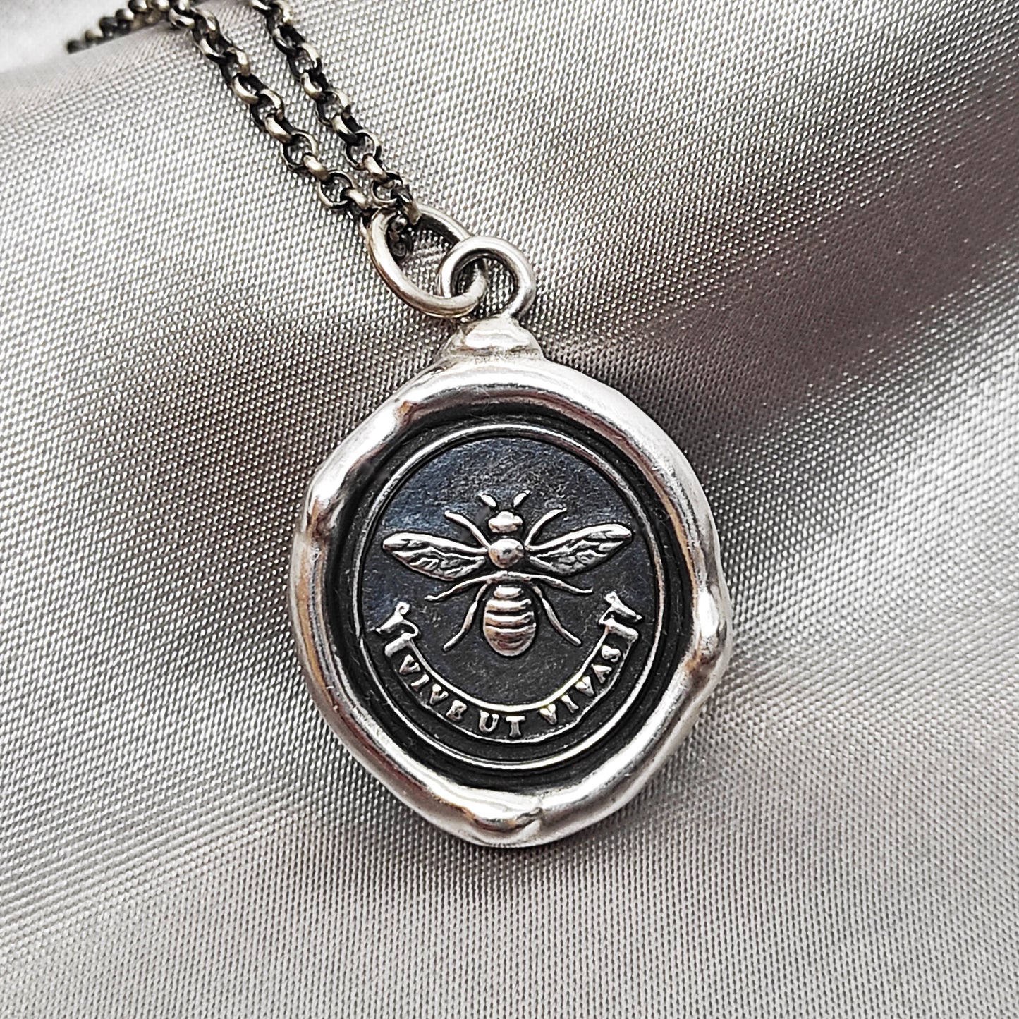 BEE Wax Seal Necklace Pendant, Handmade Silver Talisman, Intaglio Seal Heirloom, Original Design Liliane Ting Studio LT069