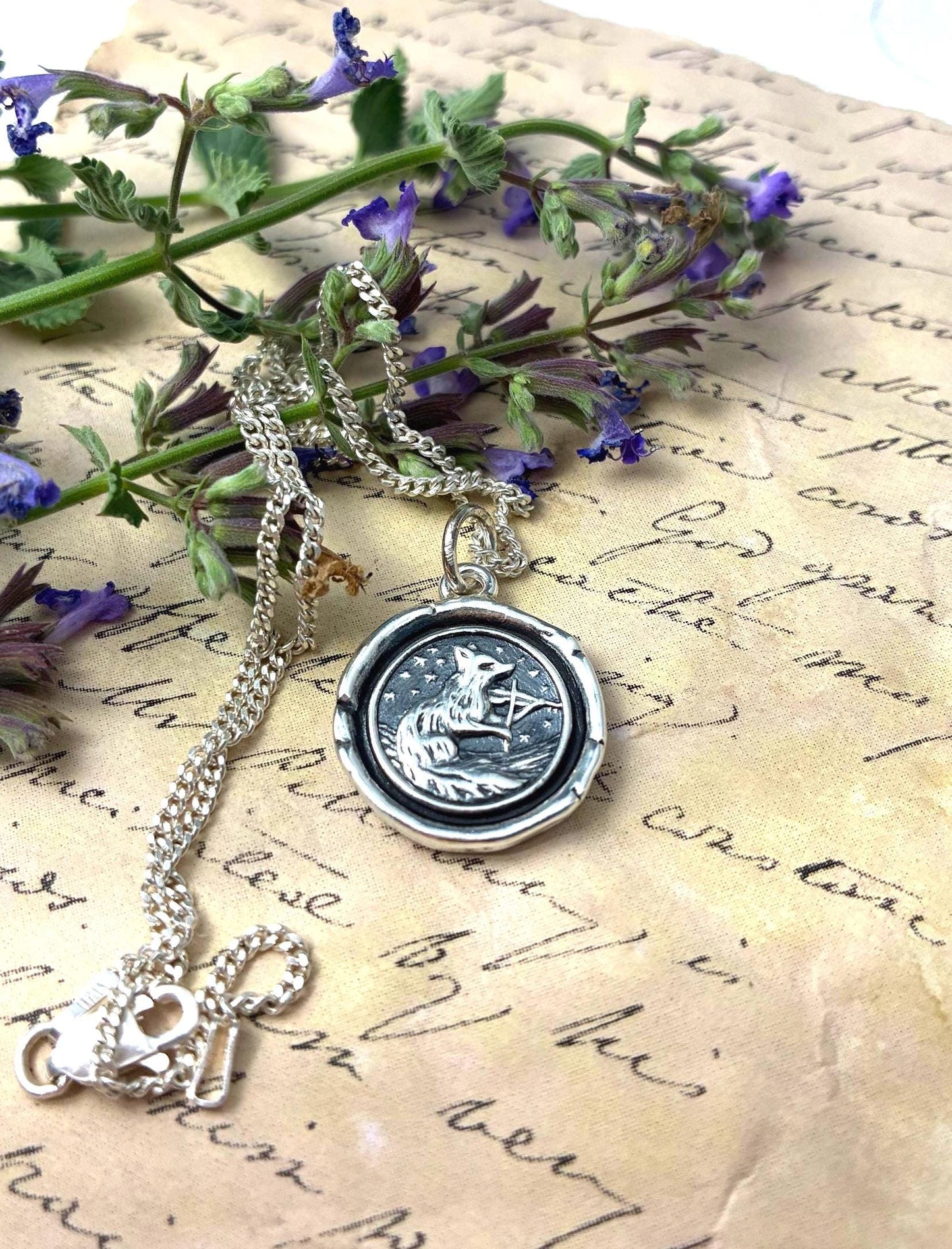 Fox Playing Violin Wax Seal Necklace, Handcrafted Silver Pendant, Music-themed jewelry, Inspirational Charm, Celestial Necklace LT0148
