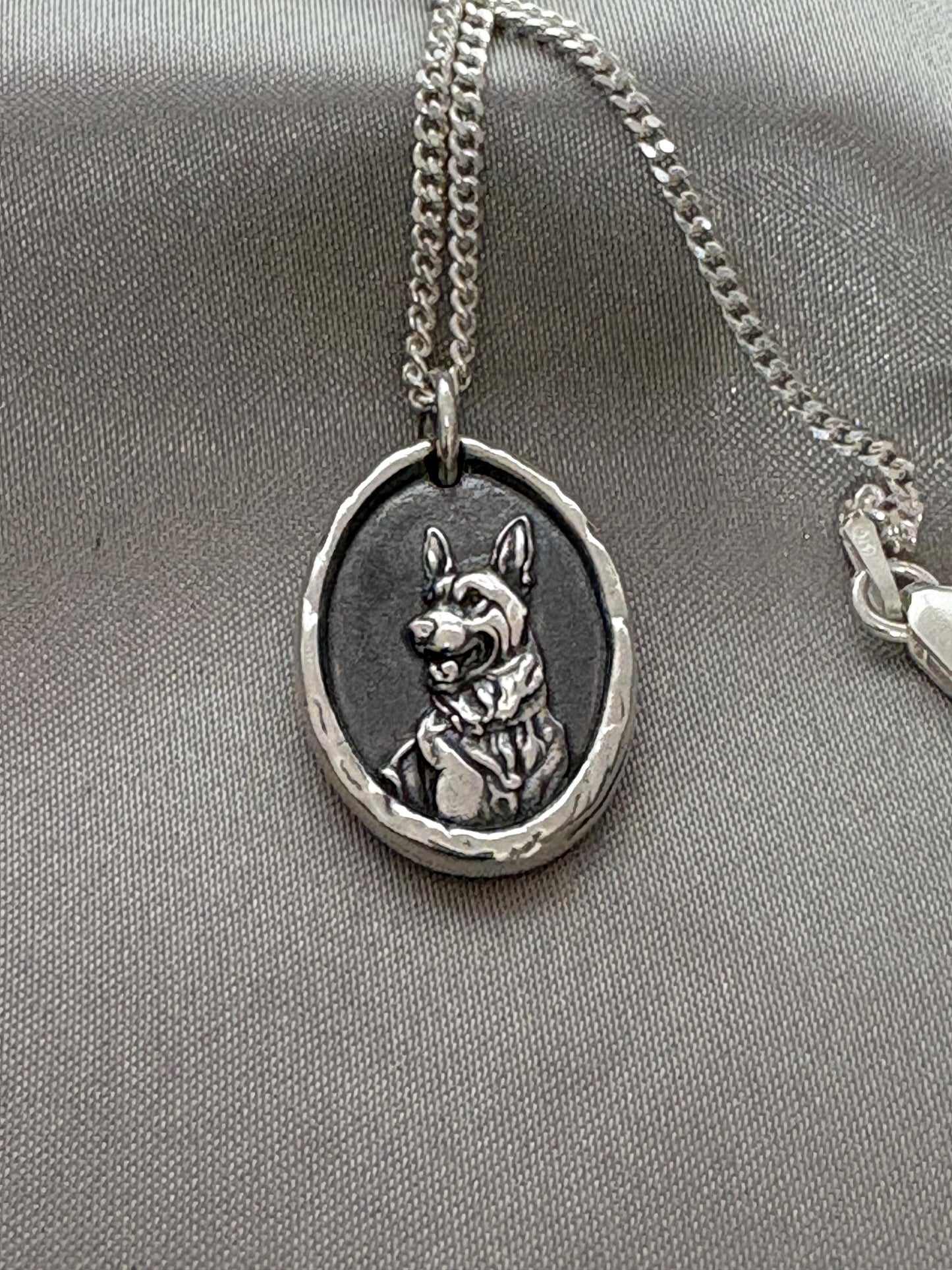 German Shepherd Dog Wax Seal Necklace Pendant Handmade Silver Talisman/Intaglio Seal, Original Design Liliane Ting LT100
