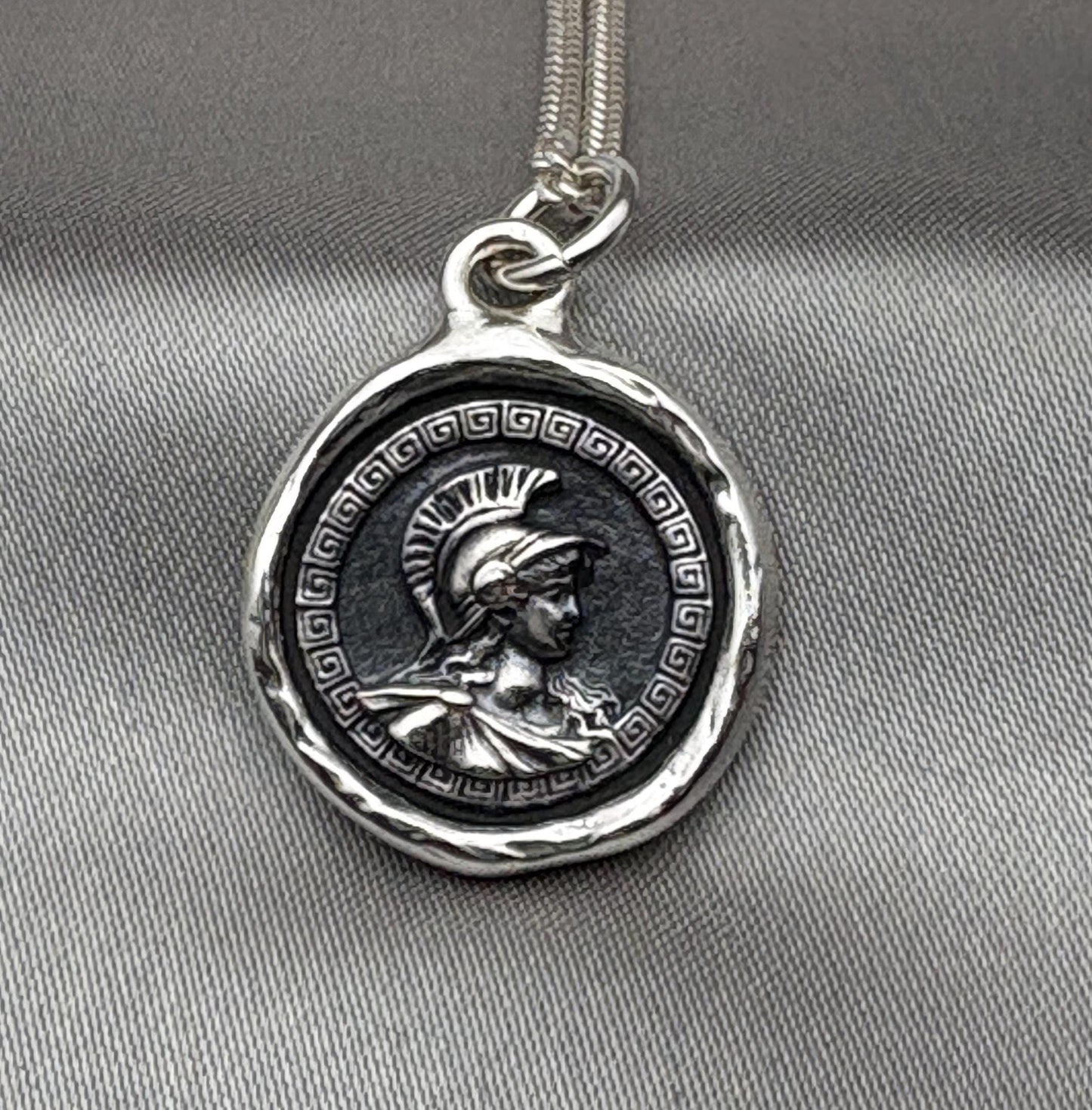 Athena Pendant – Greek Goddess Wax Seal Necklace, Handmade Silver Talisman, Intaglio Seal Heirloom, Original Design Liliane Ting