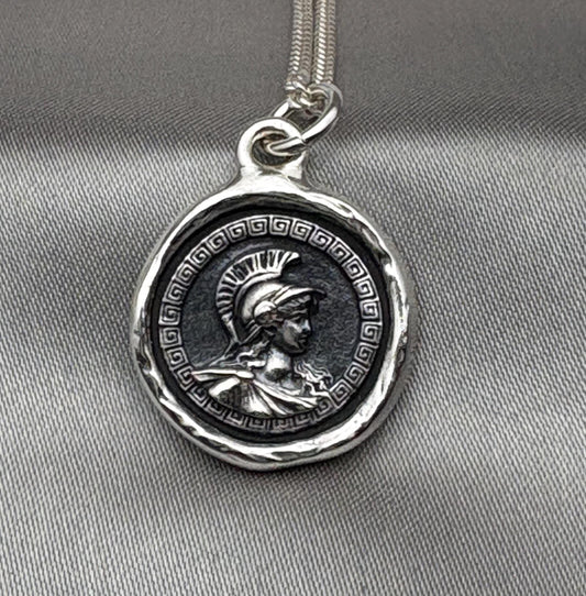 Athena Pendant – Greek Goddess Wax Seal Necklace, Handmade Silver Talisman, Intaglio Seal Heirloom, Original Design Liliane Ting