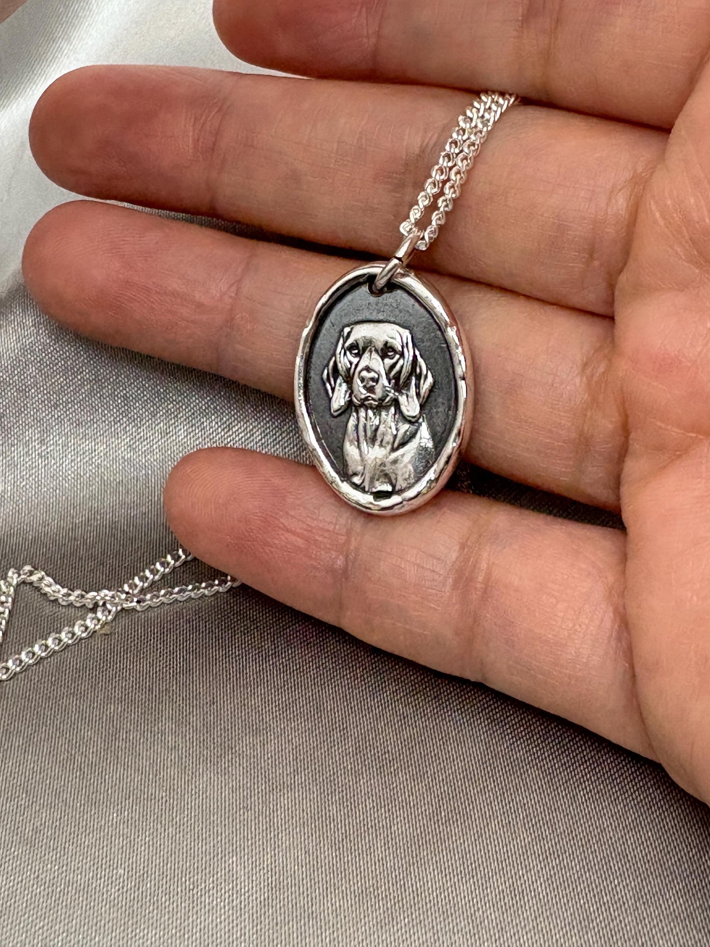 Beagle Dog Wax Seal Necklace Pendant/ Handmade Silver Talisman/Intaglio Seal, Original Design by Liliane Ting LT104