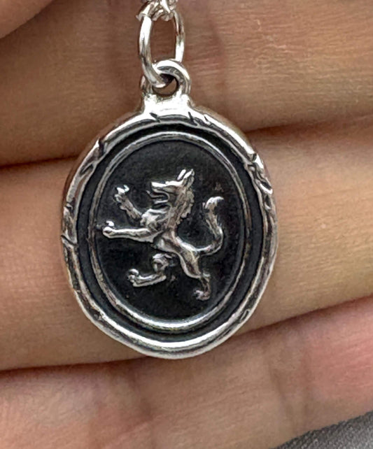 Wolf Crest Pendant – Handmade Wax Seal Silver Necklace, Intaglio Seal Heirloom, Strength and Spirit Animal Jewelry, Original Design LT