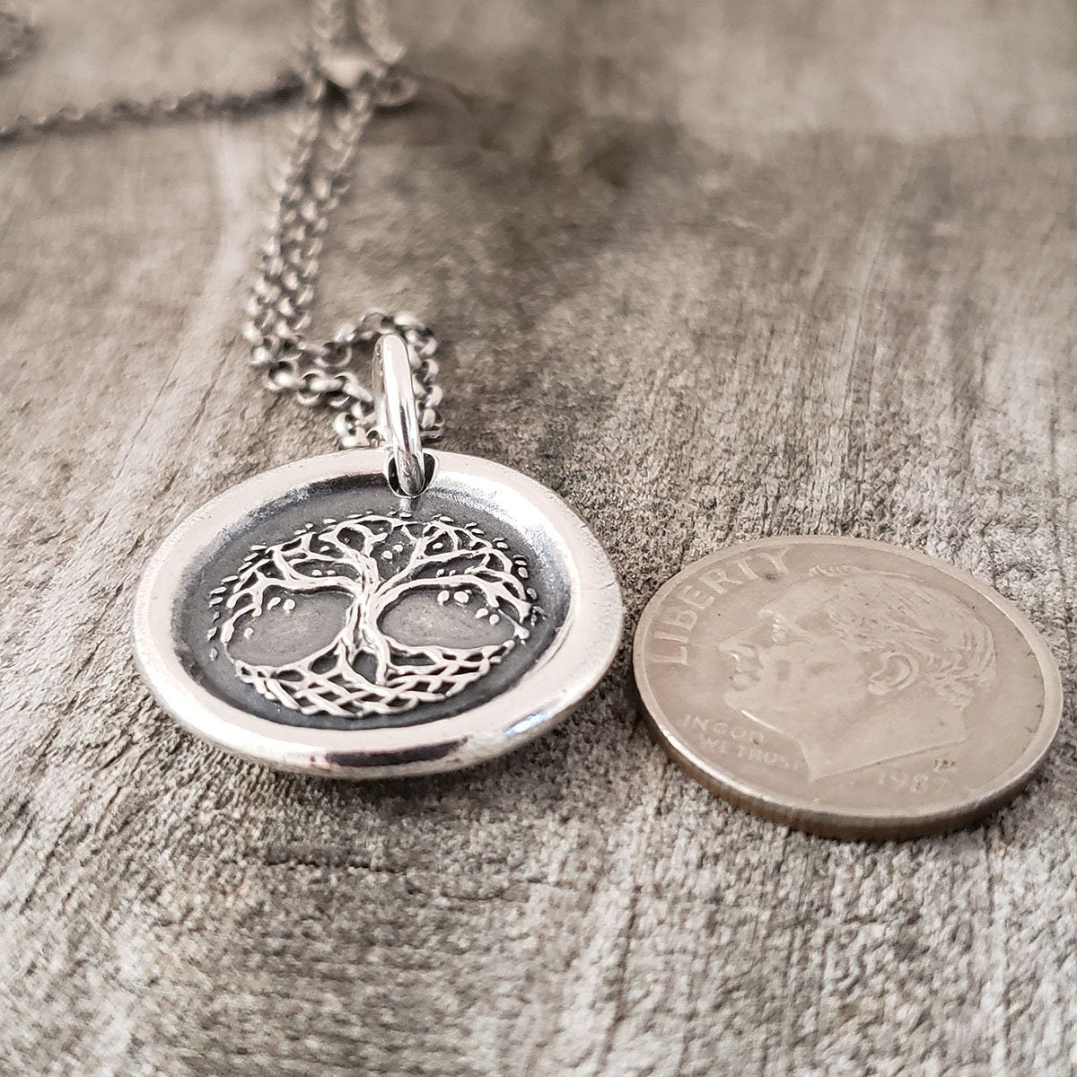 Celtic Tree of Life Pendant, Wax Seal Necklace, Handmade Silver Tree Charm, Intaglio Seal Heirloom Original Design by Liliane Ting LT038