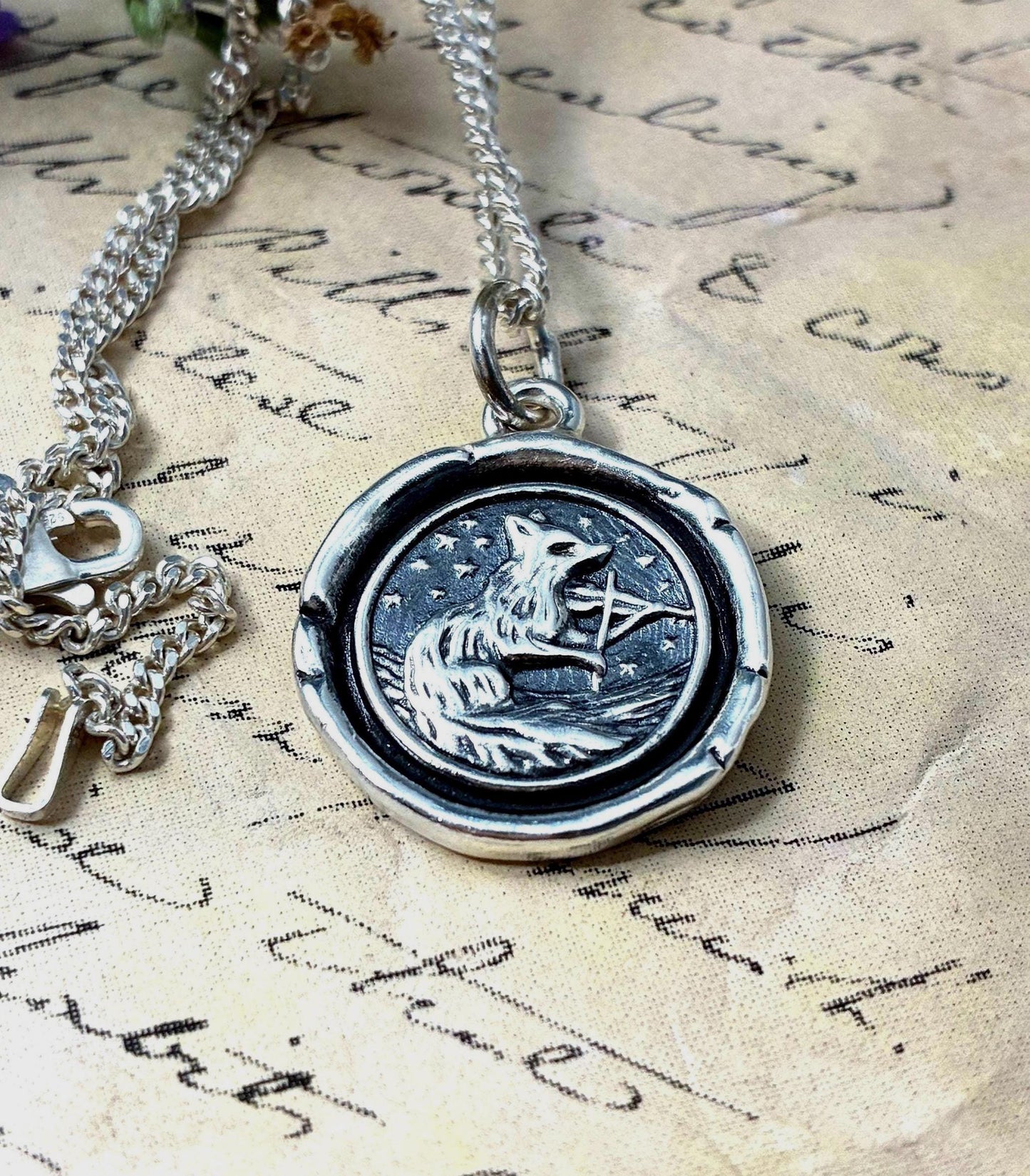 Fox Playing Violin Wax Seal Necklace, Handcrafted Silver Pendant, Music-themed jewelry, Inspirational Charm, Celestial Necklace LT0148