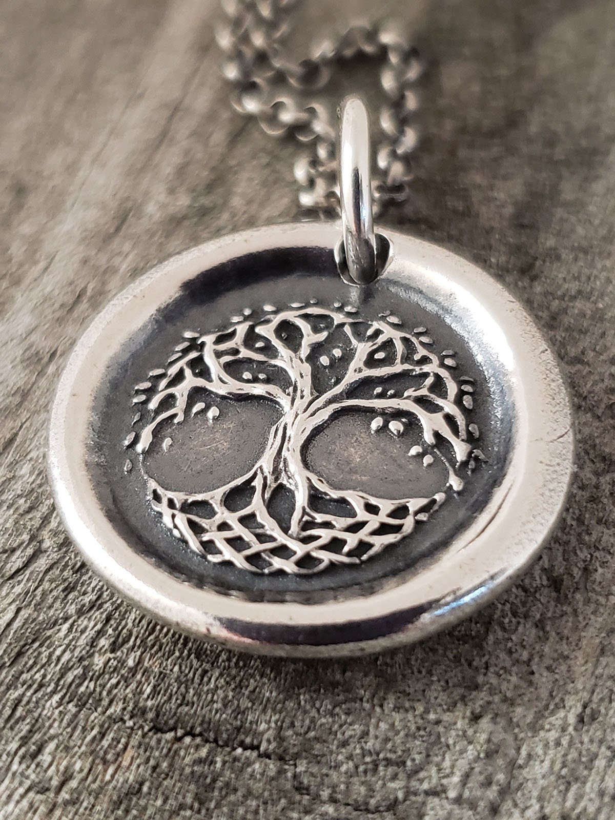 Celtic Tree of Life Pendant, Wax Seal Necklace, Handmade Silver Tree Charm, Intaglio Seal Heirloom Original Design by Liliane Ting LT038