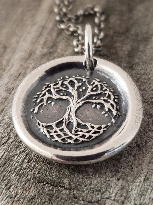 Celtic Tree of Life Pendant, Wax Seal Necklace, Handmade Silver Tree Charm, Intaglio Seal Heirloom Original Design by Liliane Ting LT038