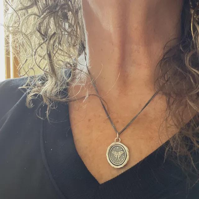 Moth Follow the Light Wax Seal Necklace Pendant, Handmade Silver Talisman, Intaglio Seal Heirloom, Original Design LT Studio LT002