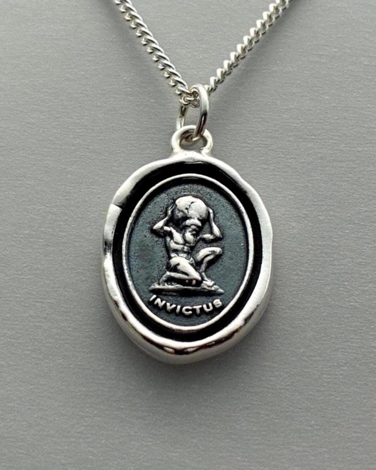 Invictus Atlas Necklace • Wax Seal Silver Pendant • Strength, Resilience & Unconquered Spirit Jewelry • Original Design by Liliane Ting