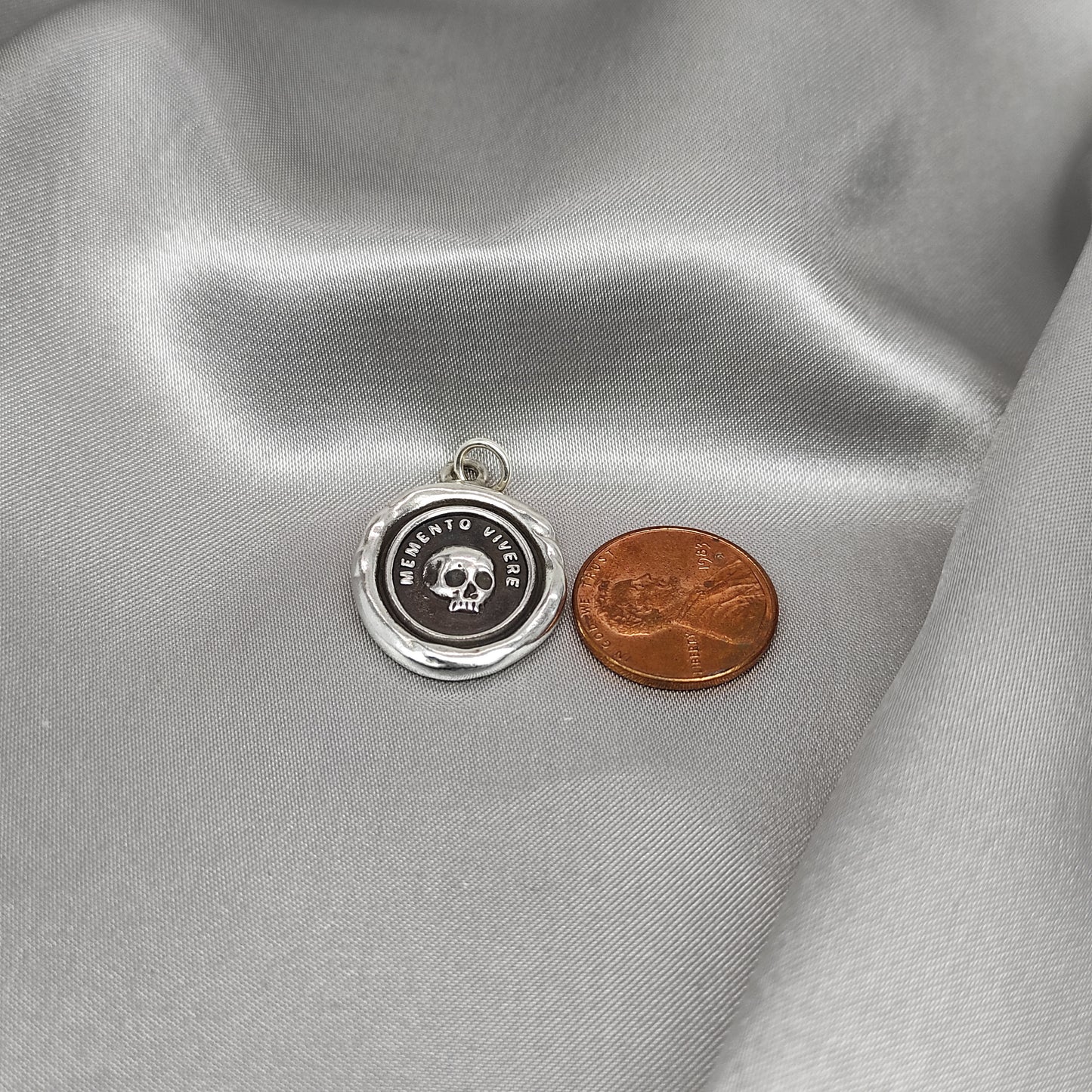 Skull Memento Wax Seal Necklace Pendant, Handmade Silver Talisman, Intaglio Seal Heirloom, Original Design Liliane Ting Studio LT029