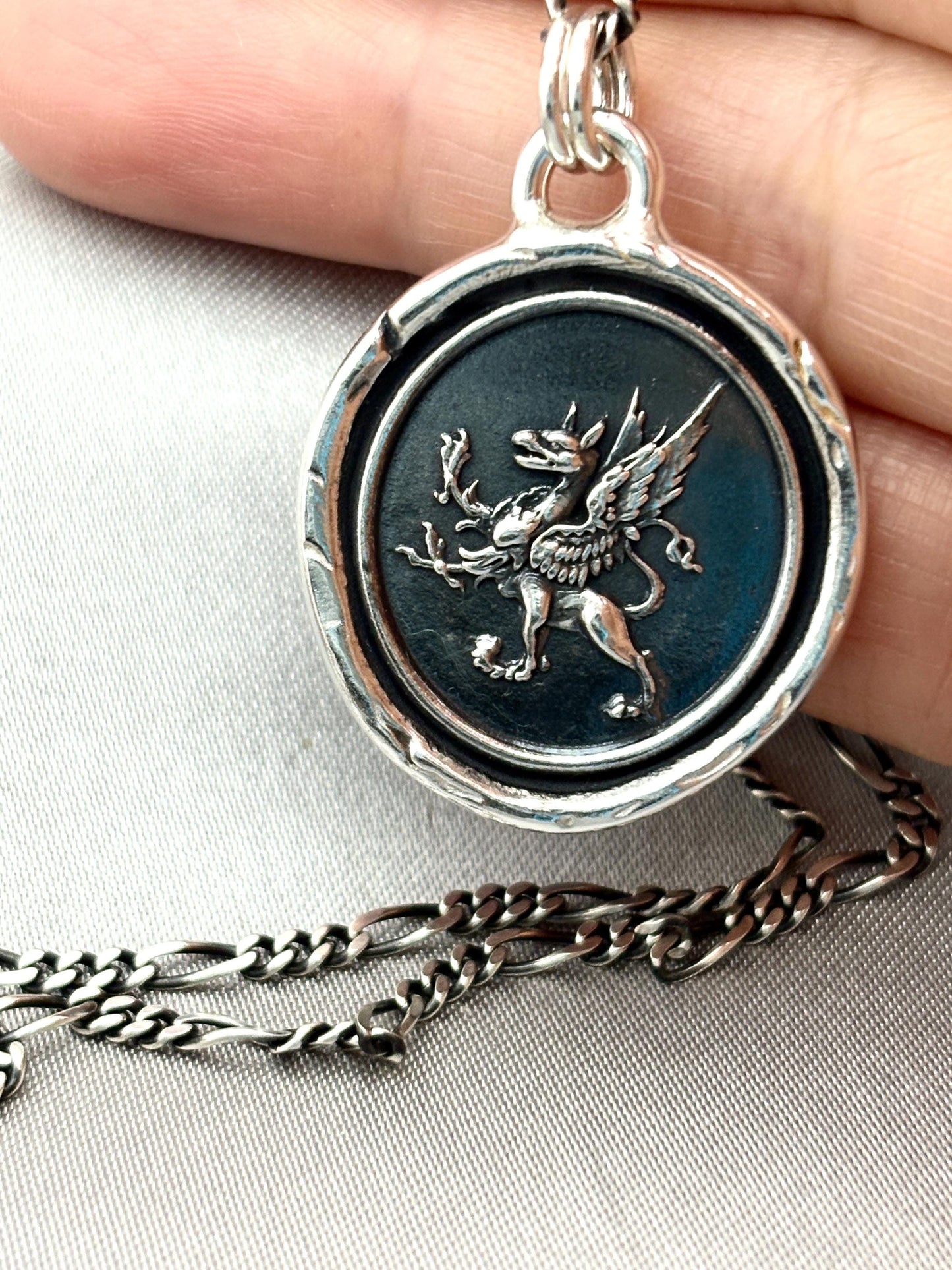 Griffin Celestial Wax Seal Necklace Pendant, Handmade Silver Talisman, Intaglio Seal Heirloom, Original Design LT093