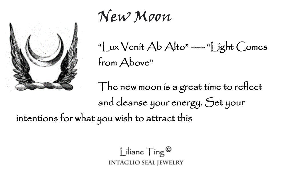 Wing Crescent Moon Celestial Wax Seal Necklace Pendant, Handmade Silver Talisman, Heirloom, Original Design Liliane Ting LT039