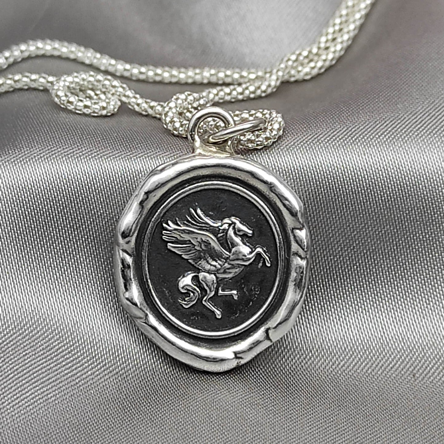Pegasus - Flying Horse - Celestial - Wax Seal Necklace Pendant, Handmade Silver Talisman, Heirloom, Original Design Liliane Ting LT051