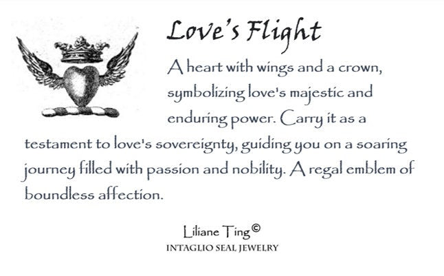 Angel Wings Pendant, Heart Crown Wax Seal Necklace, Handmade Solid Silver Charm, Intaglio Seal Heirloom Jewelry LT036