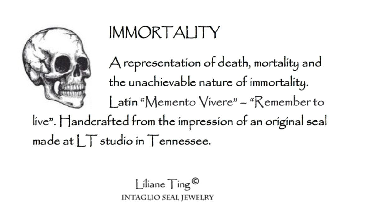 Skull Memento Wax Seal Necklace Pendant, Handmade Silver Talisman, Intaglio Seal Heirloom, Original Design Liliane Ting Studio LT029