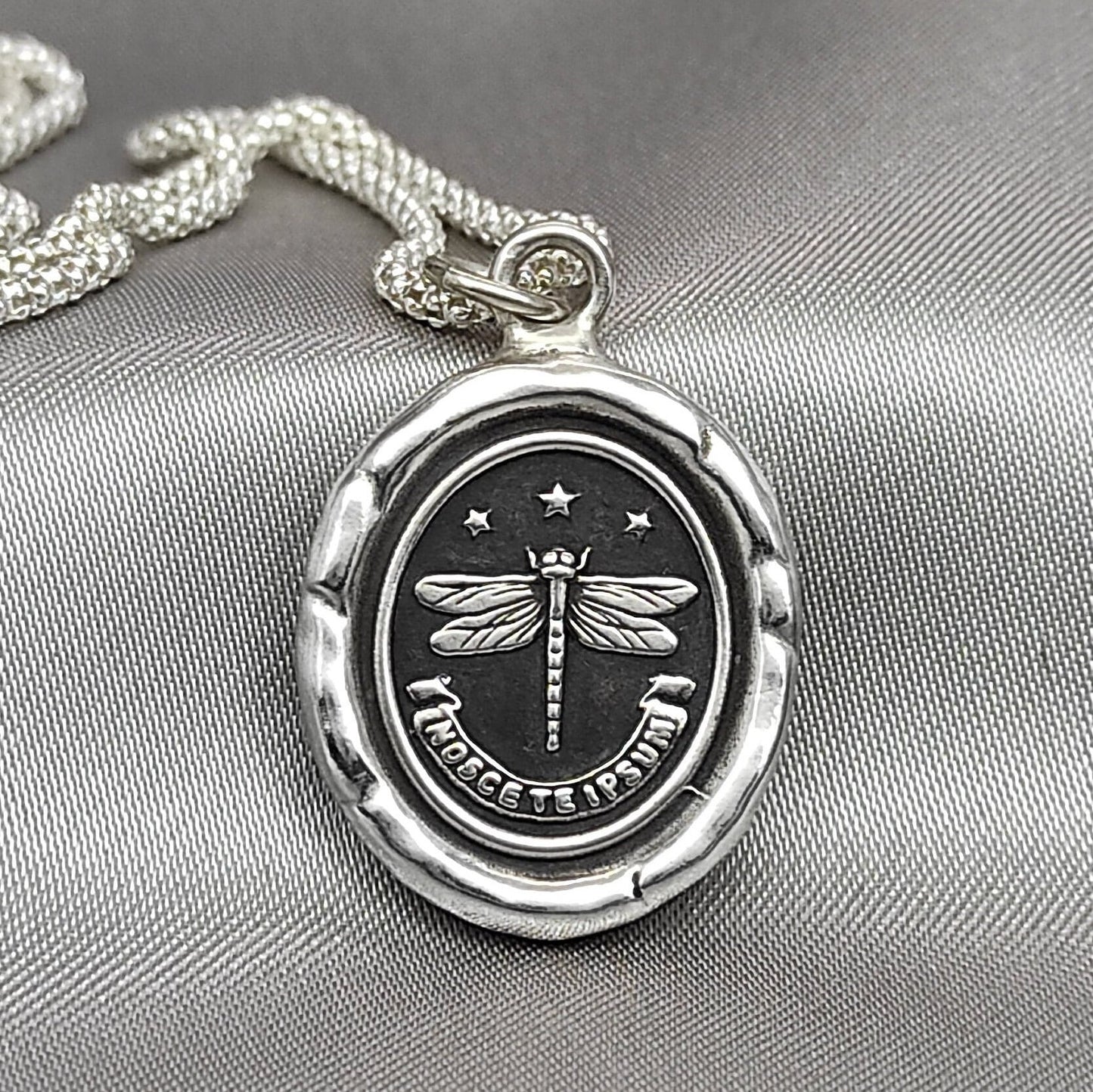 Dragonfly Wax Seal Necklace Pendant, Handmade Silver Charm, Intaglio Seal Heirloom, Original Design Liliane Ting Studio LT035