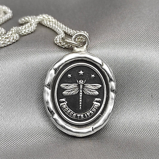 Dragonfly Wax Seal Necklace Pendant, Handmade Silver Charm, Intaglio Seal Heirloom, Original Design Liliane Ting Studio LT035