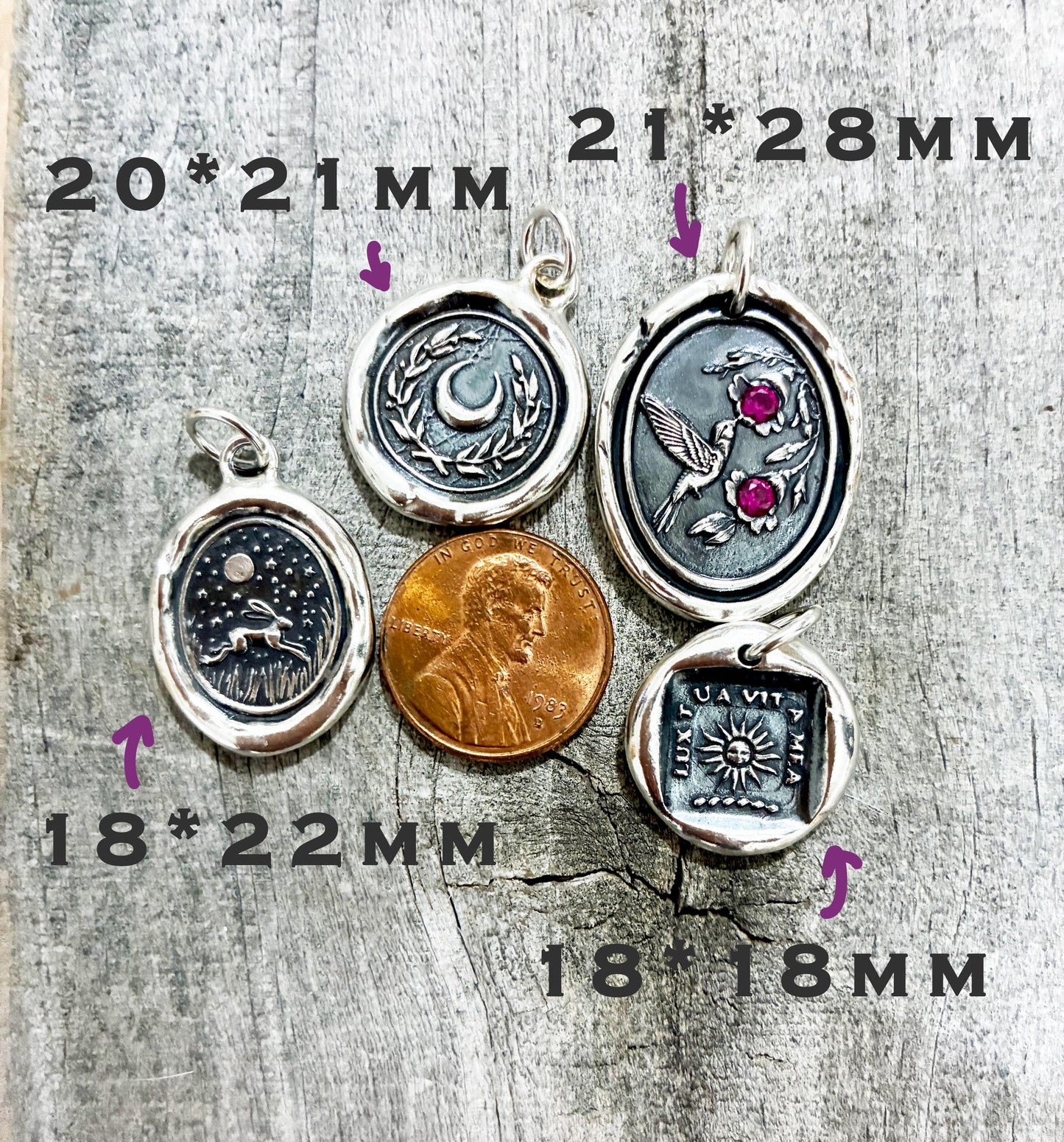 Wolf Moon Celestial Necklace, Wax Seal Pendant, Handmade Silver Talisman, Intaglio Seal Heirloom, Original Design LT082