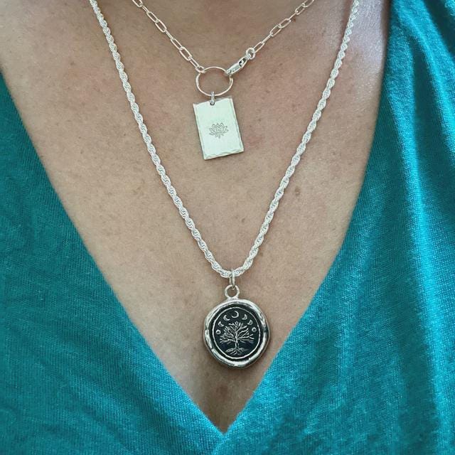 Tree Moon Celestial Necklace, Wax Seal Pendant, Handmade Silver Talisman, Intaglio Seal Heirloom, Original Design Liliane Ting Studio LT007
