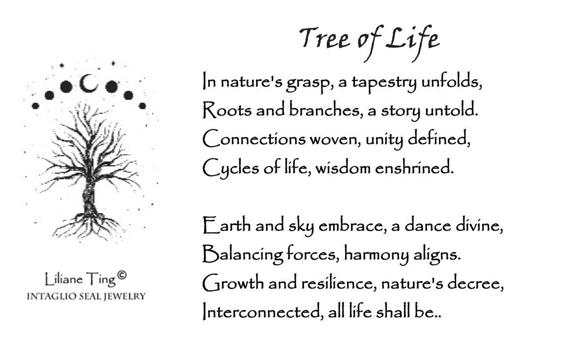 Tree Moon Celestial Necklace, Wax Seal Pendant, Handmade Silver Talisman, Intaglio Seal Heirloom, Original Design Liliane Ting Studio LT007