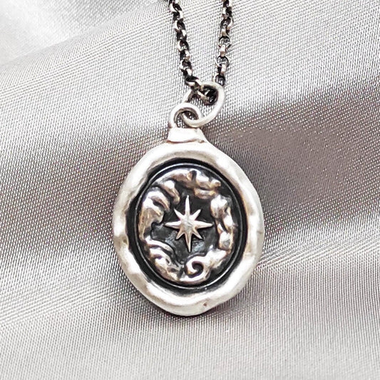 Star Cloud Pendant, Wax Seal Necklace, Handmade Silver Charm, Intaglio Seal Heirloom Original Design by Liliane Ting LT061