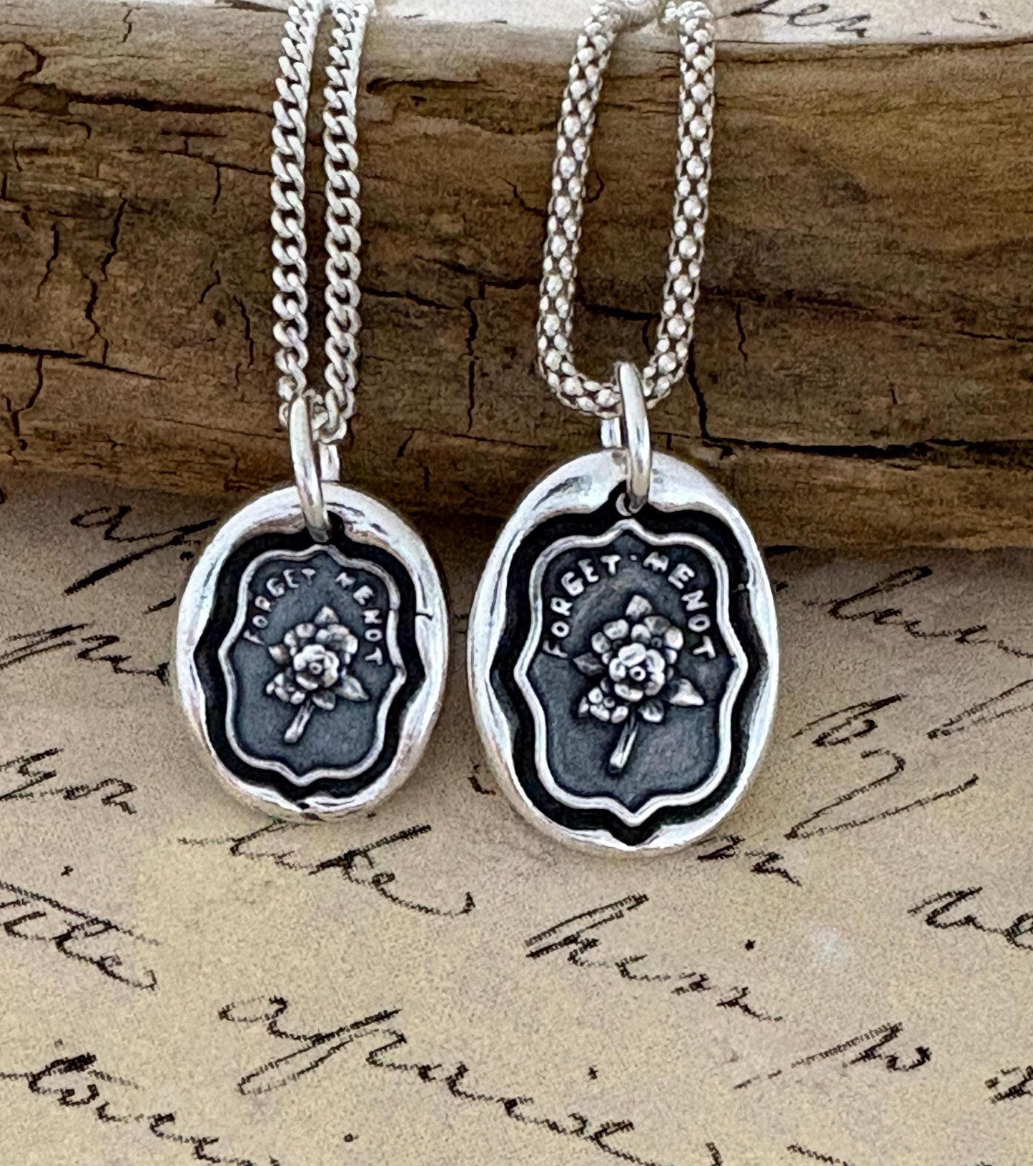 Forget me Not - Flower Wax Seal Necklace, Handmade Silver Charm, Intaglio Seal Heirloom, Original Design LT 0145