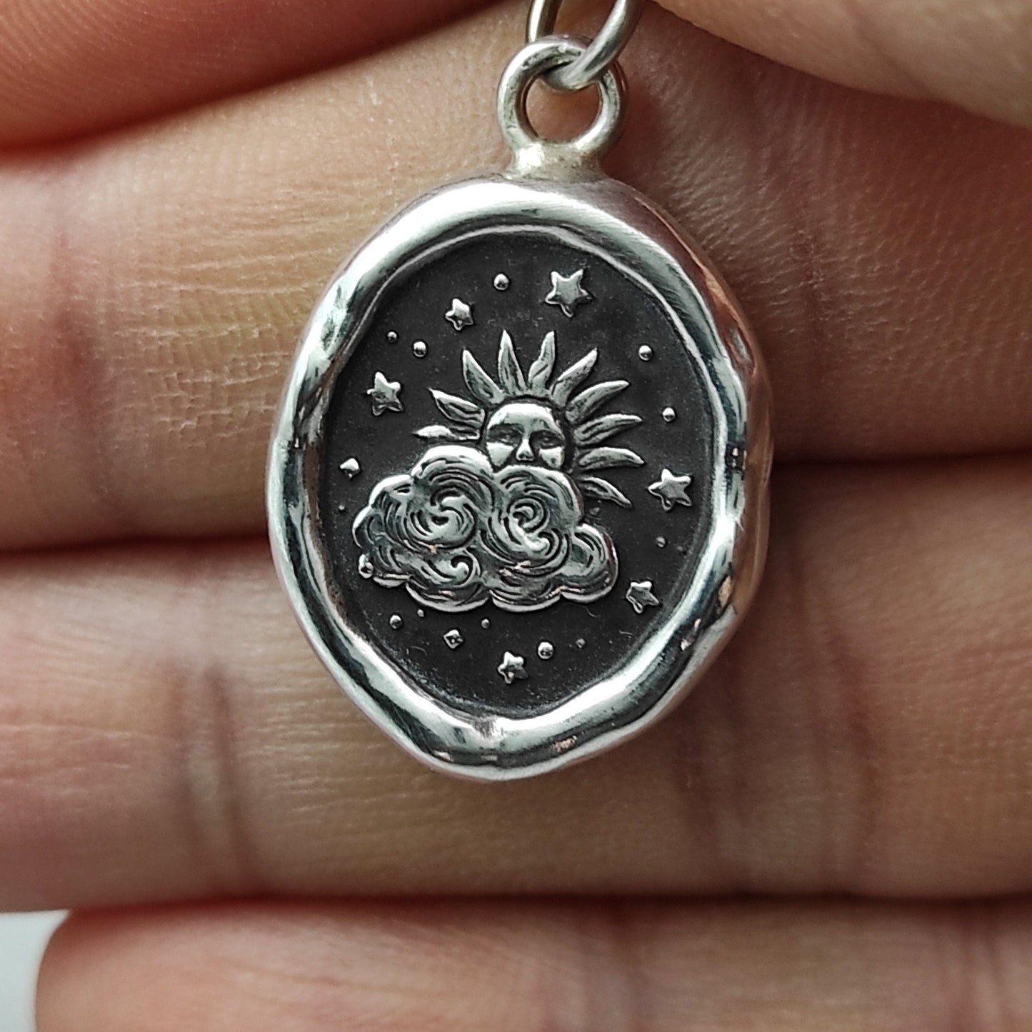 Sun Cloud Star Celestial Pendant, Wax Seal Necklace, Handmade Silver Charm, Intaglio Seal Heirloom, Original Design Liliane Ting LT055